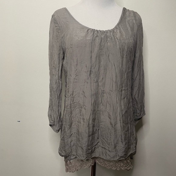 PRONTOMOTA Giusy silk blouse with lace detail size XS Made in Italy - Picture 2 of 6